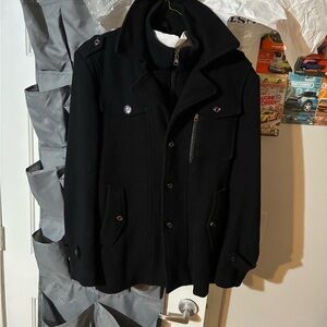 ChouYatou Men's Black peacoat
